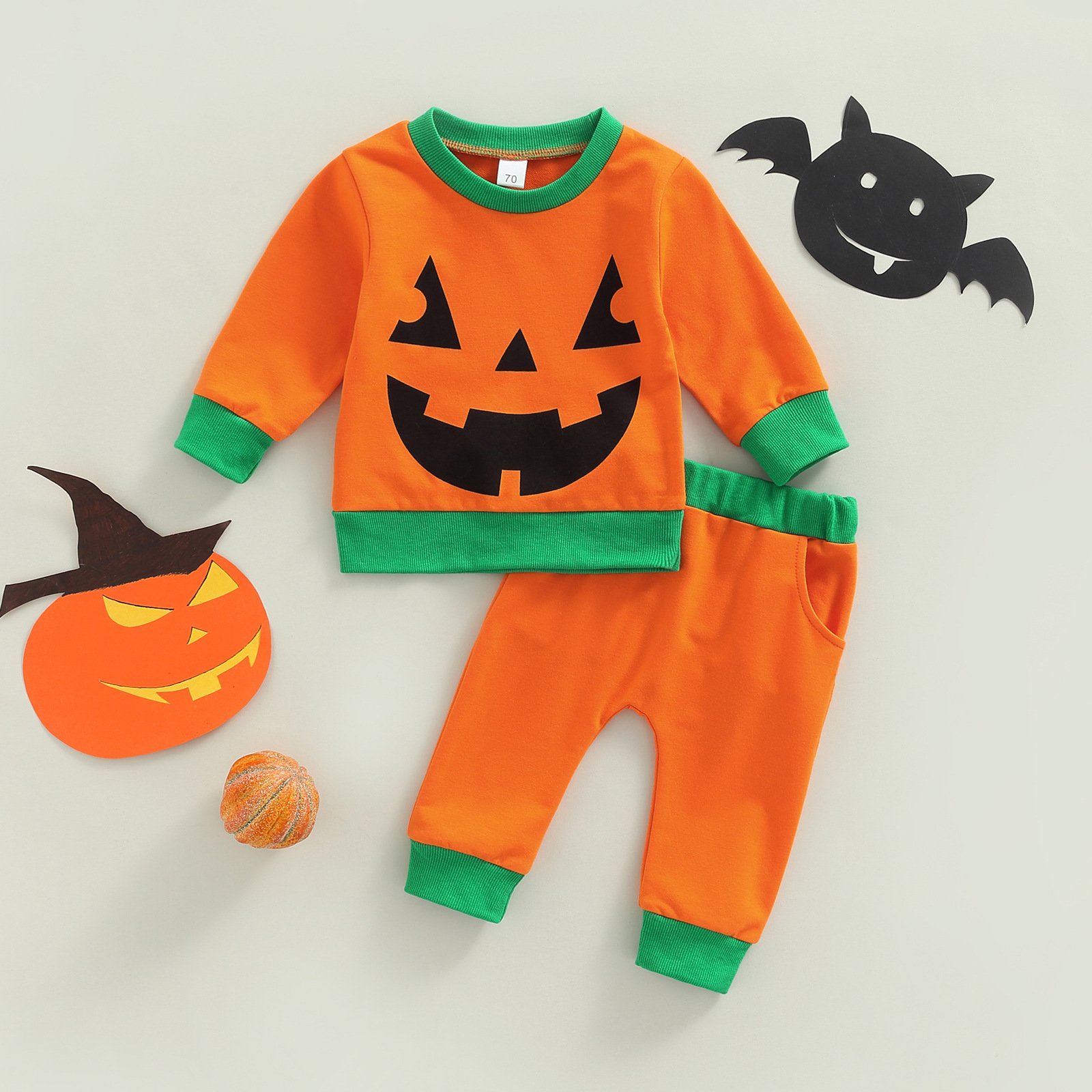 Halloween children's clothing autumn boys girl clothing set pumpkin print long-sleeved sweatshirt trousers two-piece suit