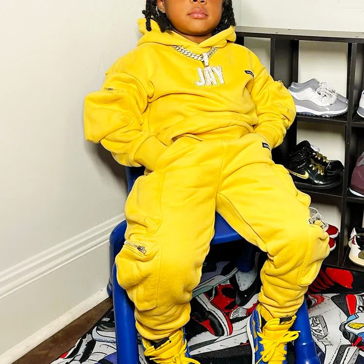 Custom Logo Boys Clothing Sets 3d Embroidery Zip Up Hoodie Cargo Pants Slim Fit Joggers Suit Streetwear Sweatsuit Sweatpants Set
