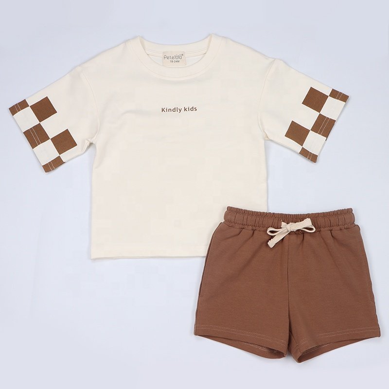 Organic Cotton Baby Clothing Crew Neck Baby T-shirt Set Color Block Short Sleeve Toddler Boys Clothing Set Kids Clothes Set