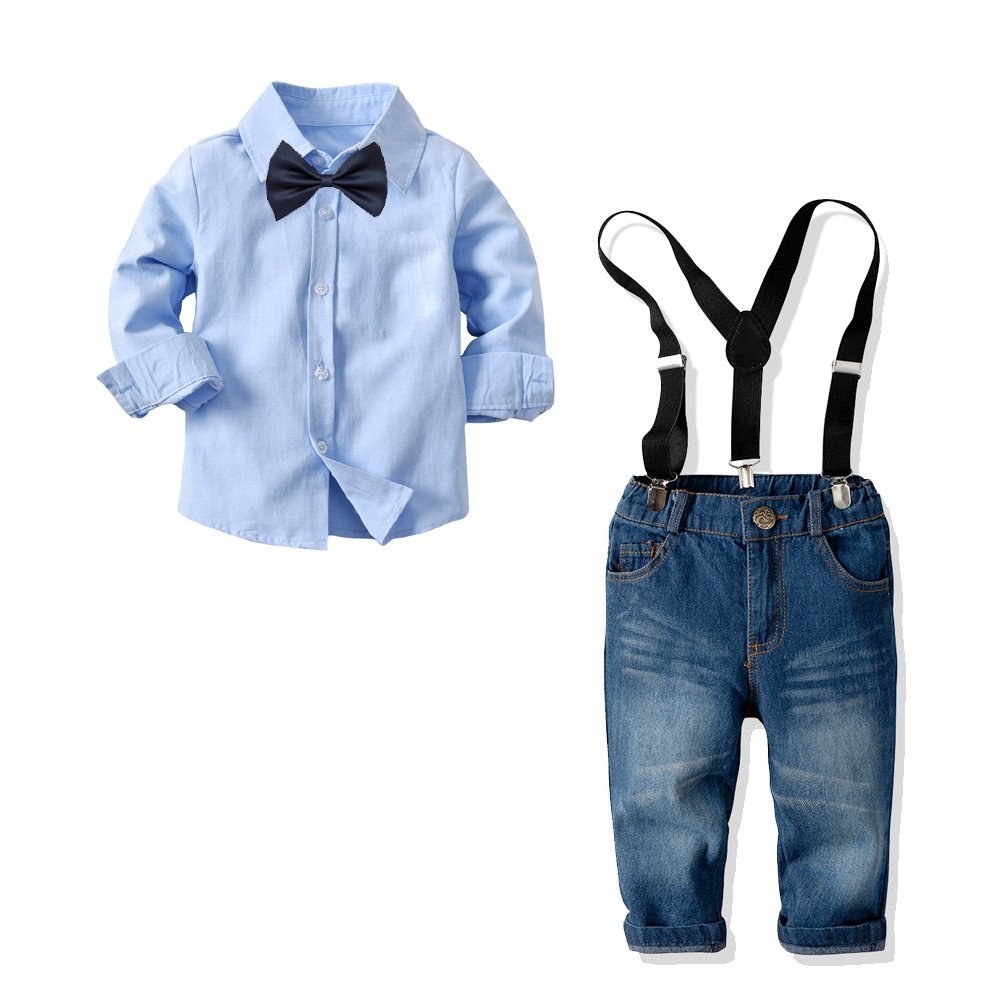 Newest Boys Gentlemen Suits Long-sleeved Collar Shirt Denim Kids Clothing Handsome Set Boys Clothing Sets Jeans 1 -10 Years