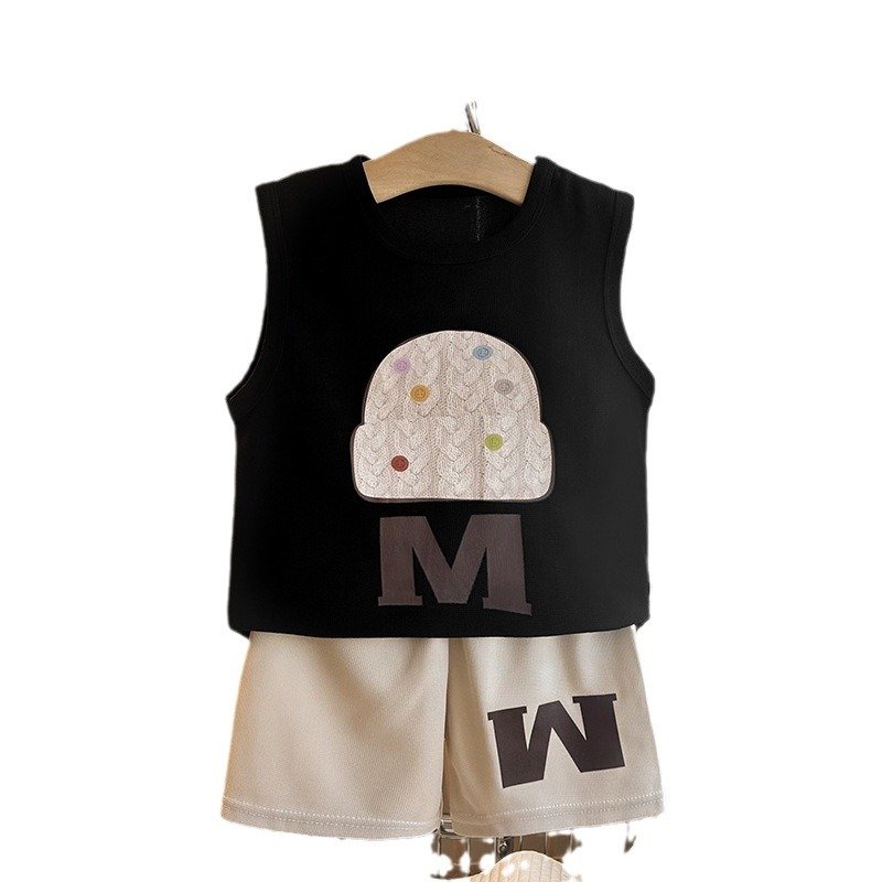 Children's Cartoon Print Sleeveless Round Neck T-shirt Sports Two-piece Summer New Boys' Vest Set