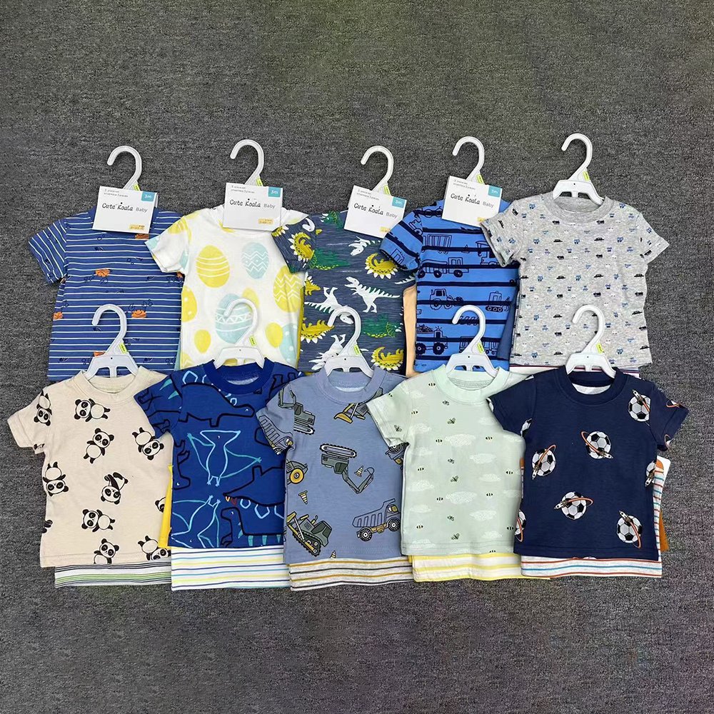 0-24M Cute Bear Print Short Sleeve 100% Cotton Summer Newborn Baby Clothes Infant Baby Boys Rompers Baby Onesie