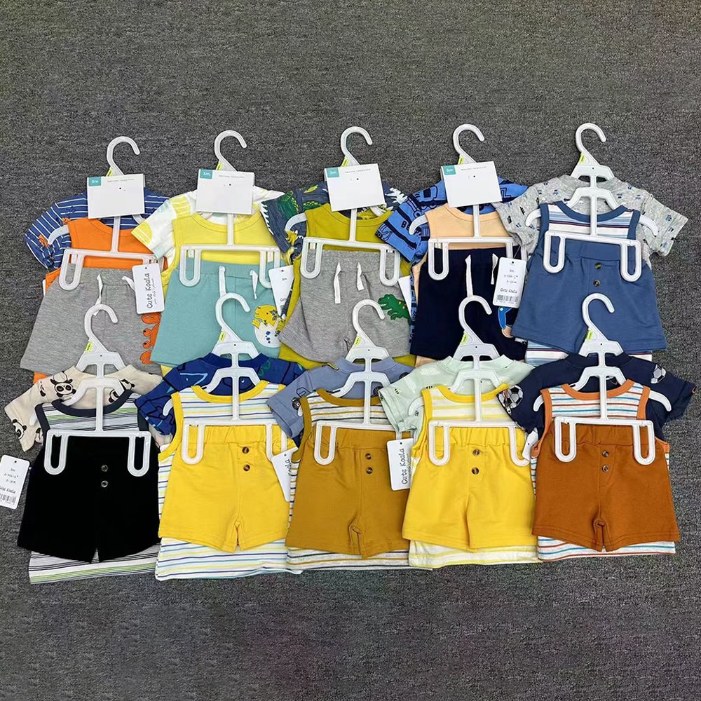 0-24M Cute Bear Print Short Sleeve 100% Cotton Summer Newborn Baby Clothes Infant Baby Boys Rompers Baby Onesie