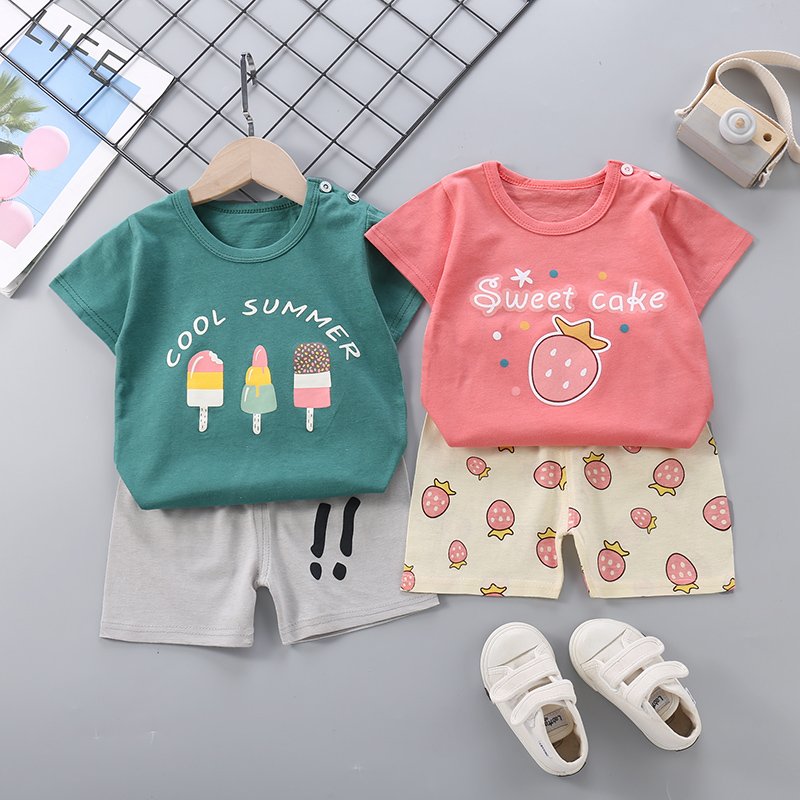 2023 New children's summer set boys short -sleeved set pure cotton girl T-shirt trend short pants children's summer clothing