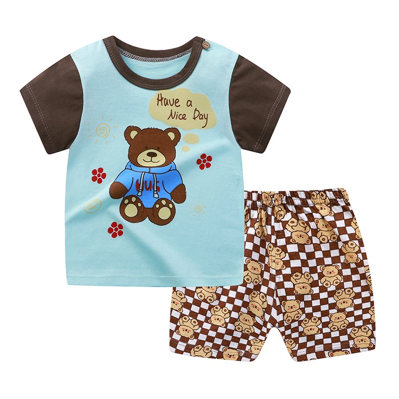 2023 Newborn Baby Pajamas Sets Waffle Summer Short Sleeve Knitted Cotton Clothing Boys Girls Outfits 2 Pieces Kids Clothing Sets