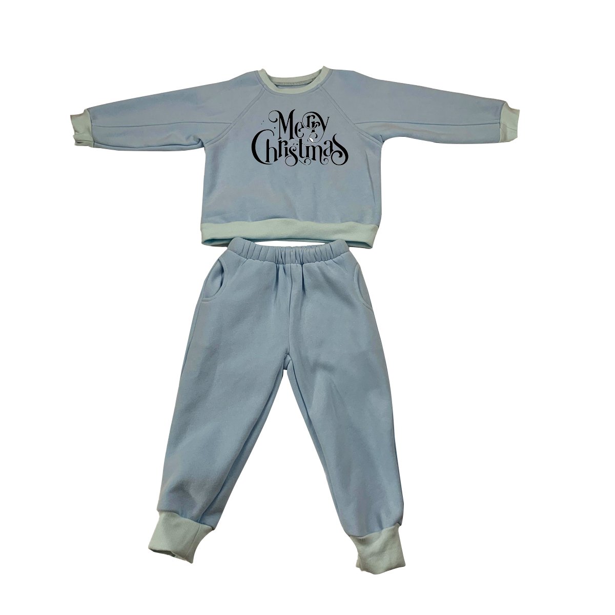 winter thick fleece custom print french terry Merry Christmas print winter baby kids pants clothes set