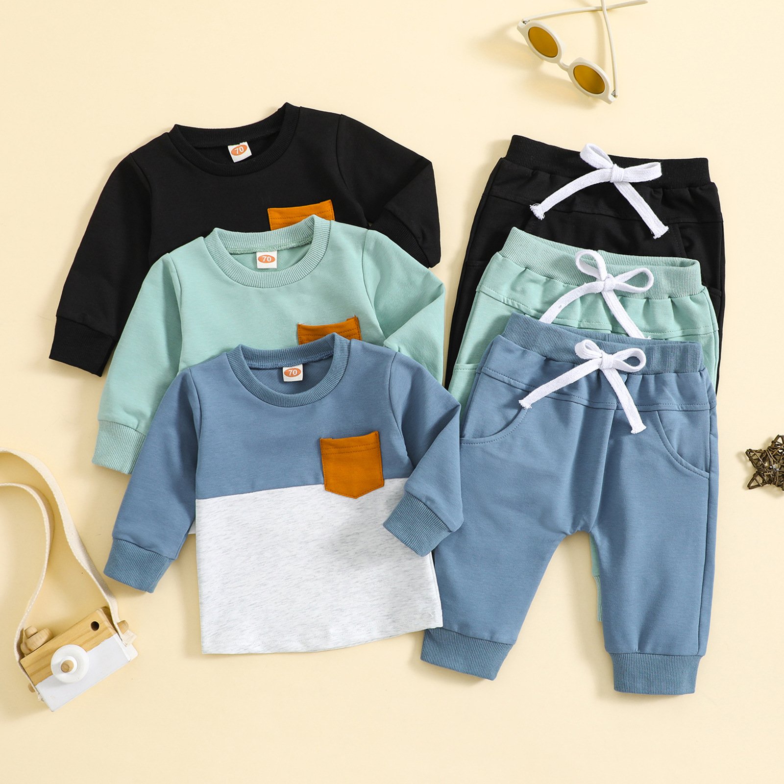 Autumn Boys' 2-Piece Cotton Baby Clothing Sets Long Sleeved Top and Pants Casual Style with Printed Pattern