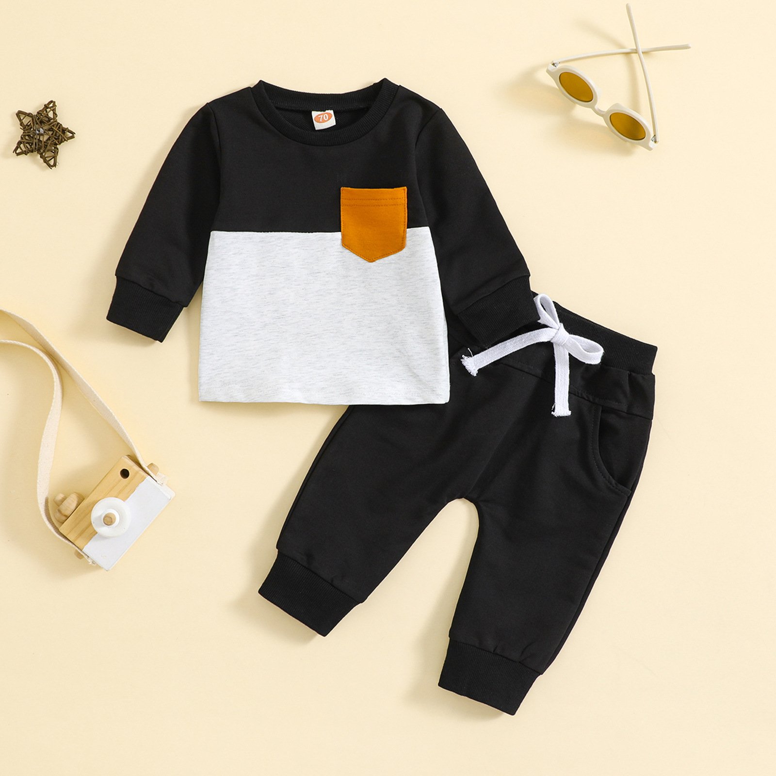 Autumn Boys' 2-Piece Cotton Baby Clothing Sets Long Sleeved Top and Pants Casual Style with Printed Pattern
