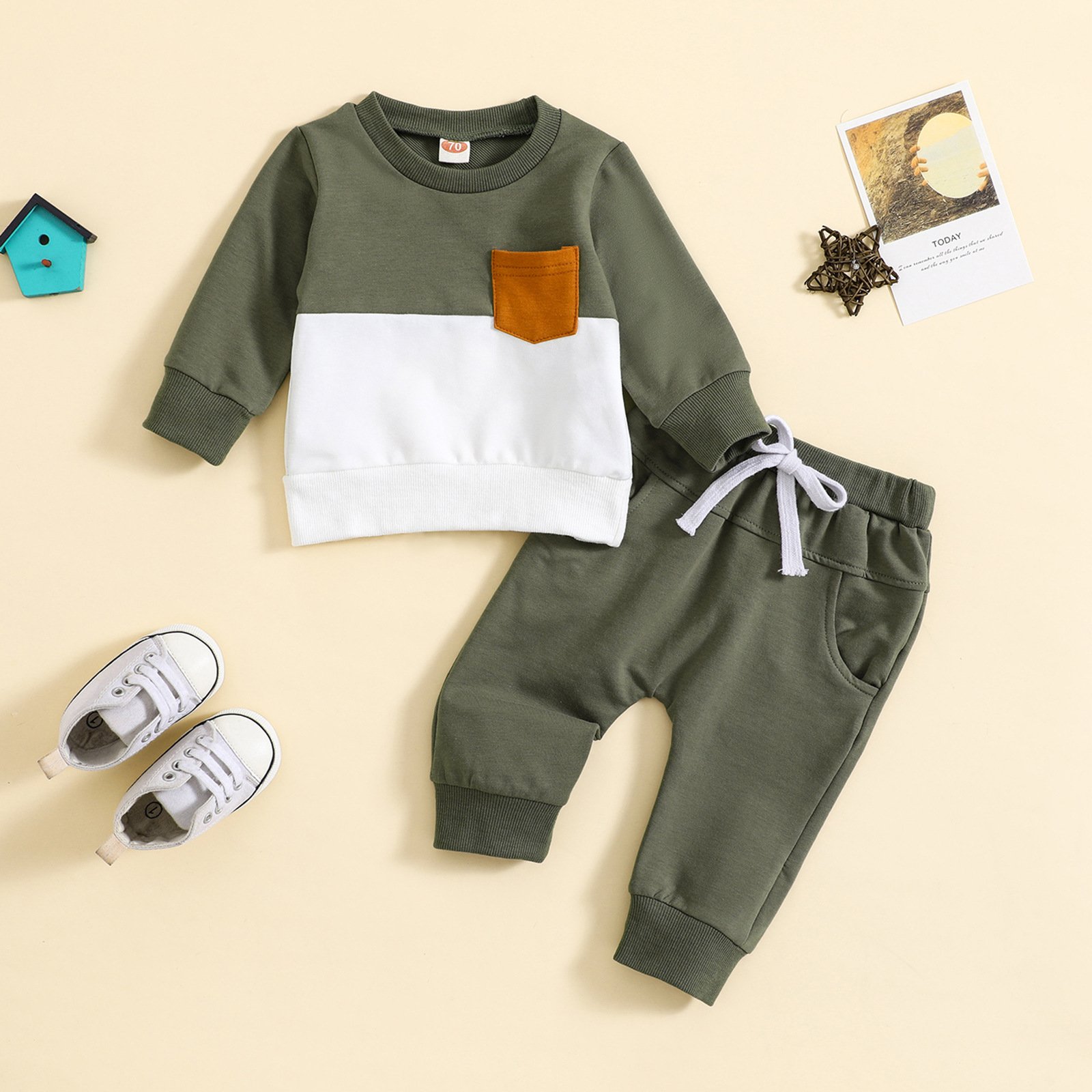 Autumn Boys' 2-Piece Cotton Baby Clothing Sets Long Sleeved Top and Pants Casual Style with Printed Pattern