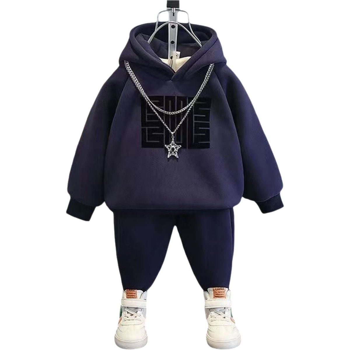 Boys Girls Sport Hoodie Suit Autumn Winter Fleece Thick Warm Sweatshirt Two Pieces Kids Tracksuit Children Clothing Set