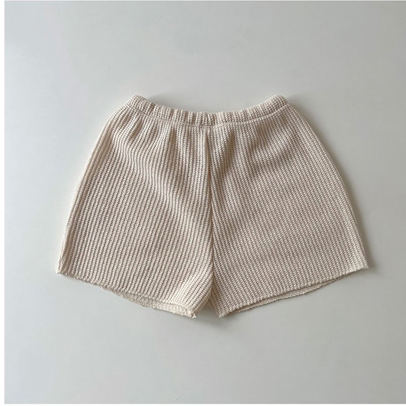 2Pcs Summer Boys Girls Clothing Sets Solid Color Soft Loose Short Sleeve Drawstring Shorts Waffle Outfits Children Knitted Suits