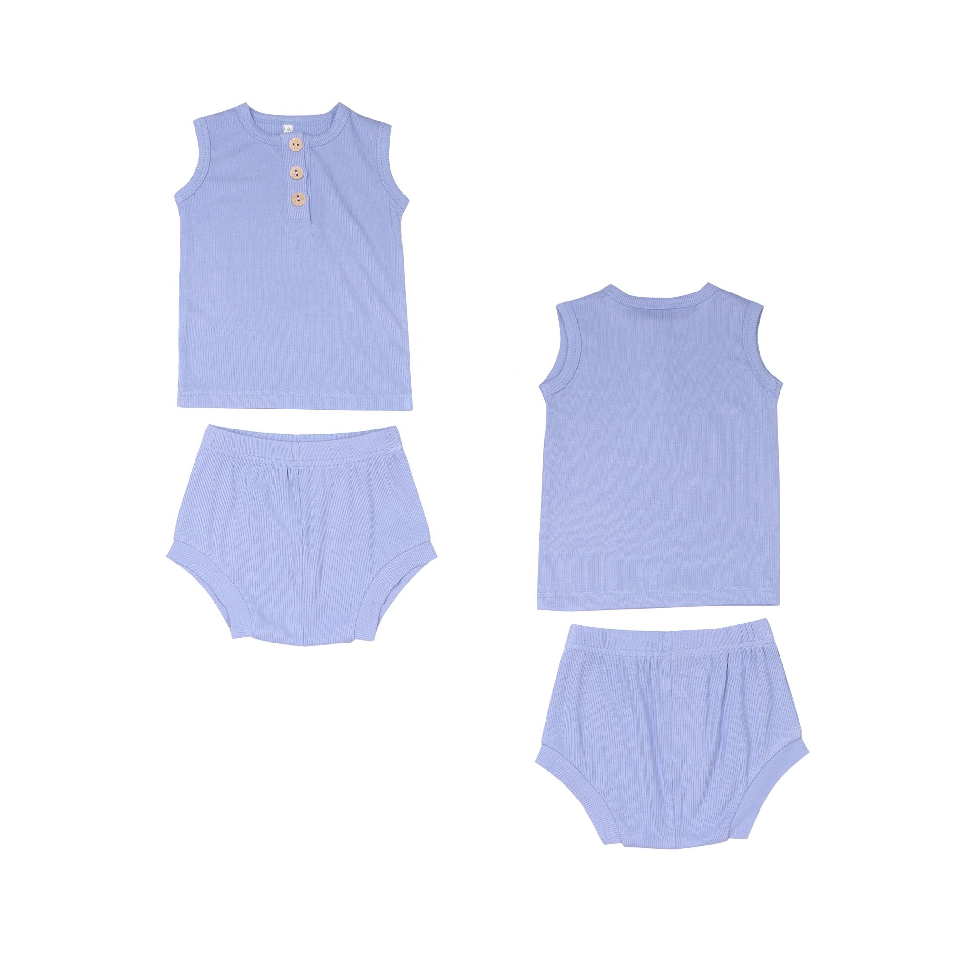 Full Custom Sleeveless Modal Ribbed Fabric Baby Boys Clothing Sets Kids Children's Clothing With Button Closure For Summer