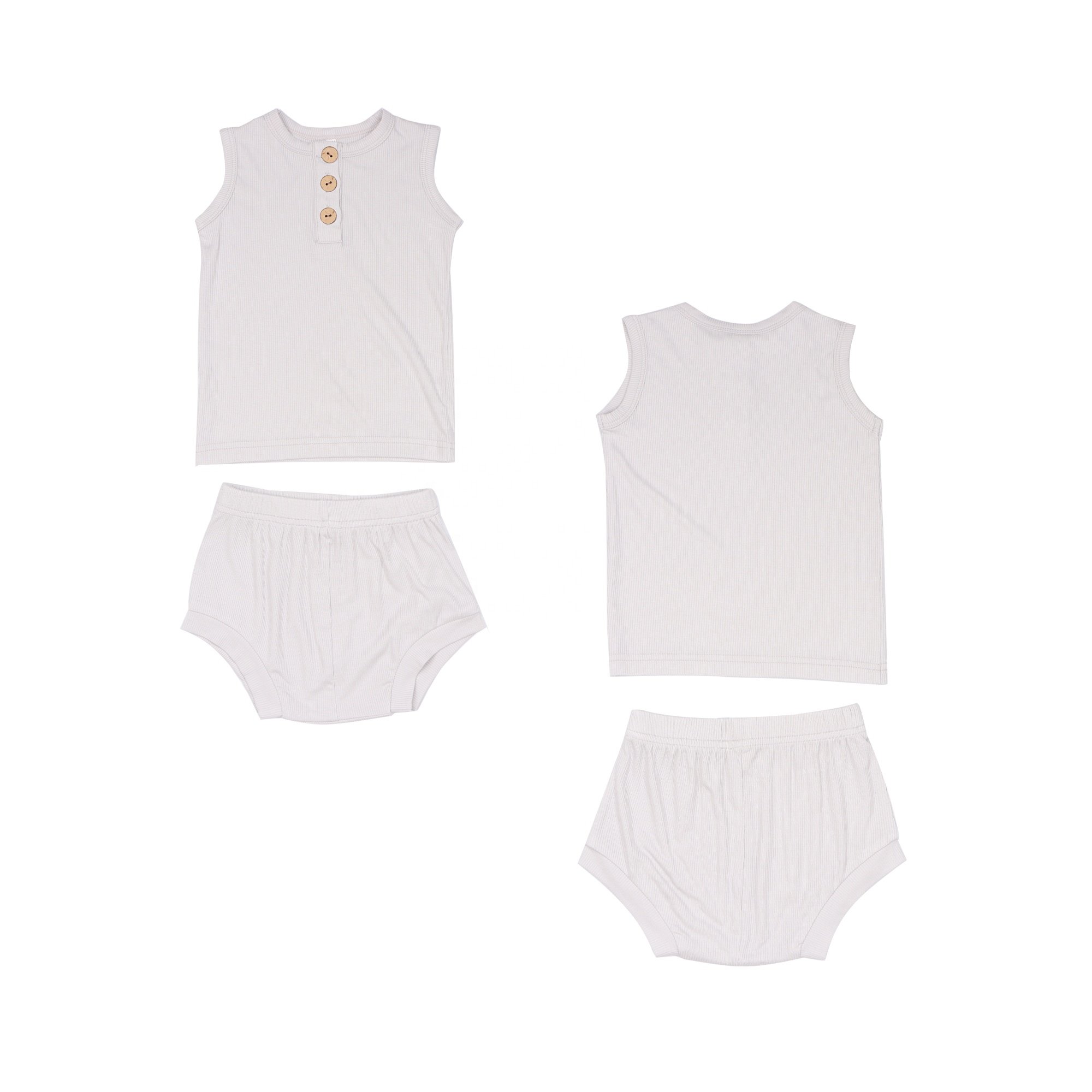 Full Custom Sleeveless Modal Ribbed Fabric Baby Boys Clothing Sets Kids Children's Clothing With Button Closure For Summer