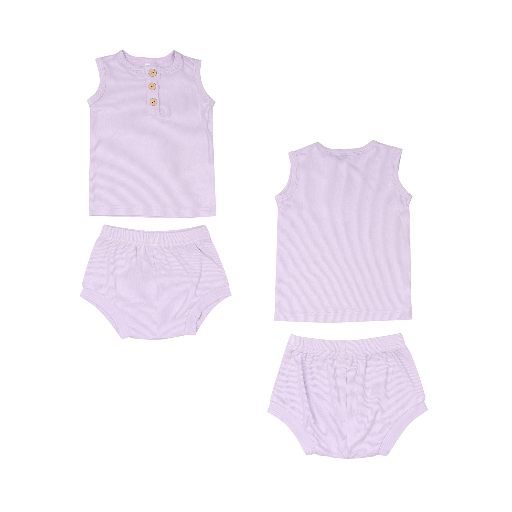 Full Custom Sleeveless Modal Ribbed Fabric Baby Boys Clothing Sets Kids Children's Clothing With Button Closure For Summer