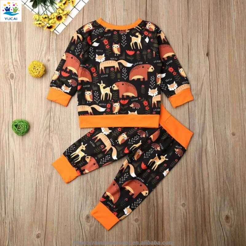 Animal Printing Clothes Toddler Boys Cotton Pullover Sweatshirt and Pants 2pcs Clothing elegant casual Sets winter suit for kids