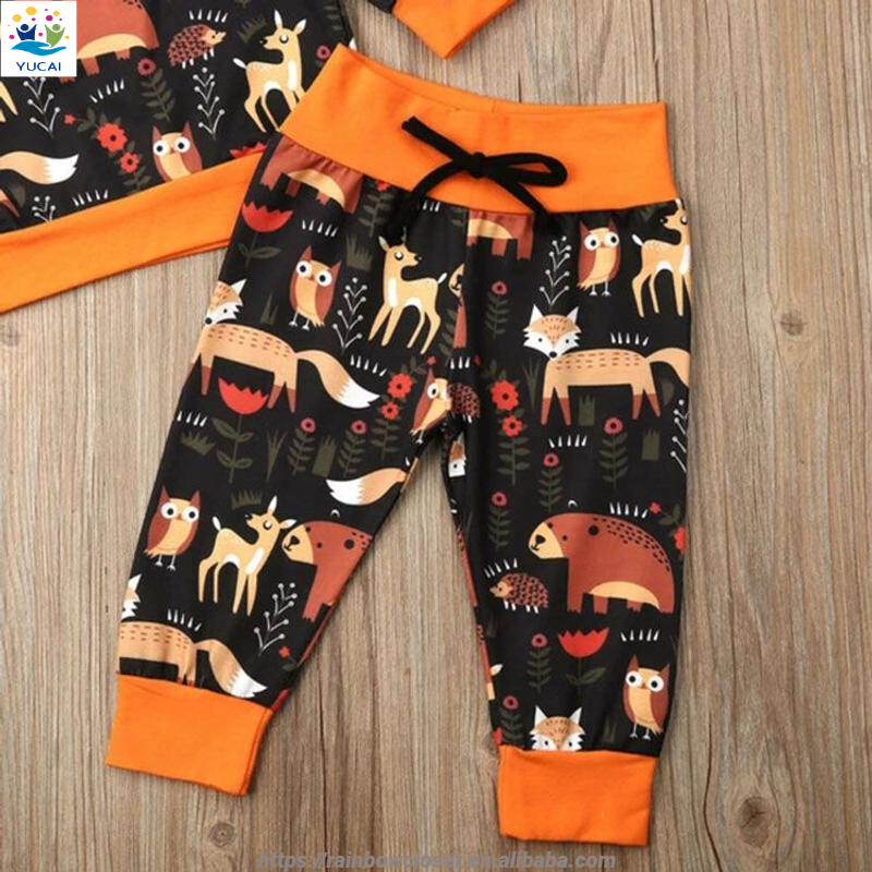 Animal Printing Clothes Toddler Boys Cotton Pullover Sweatshirt and Pants 2pcs Clothing elegant casual Sets winter suit for kids