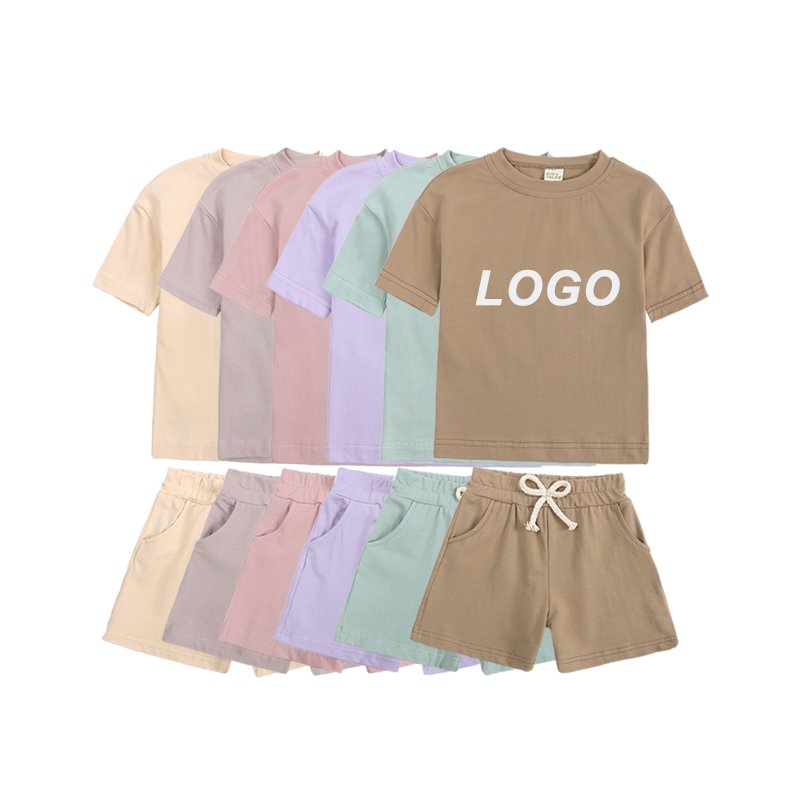 conyson wholesale two piece kids jogger clothes set cotton short sleeve custom boys clothing sets summer kids sweatsuits