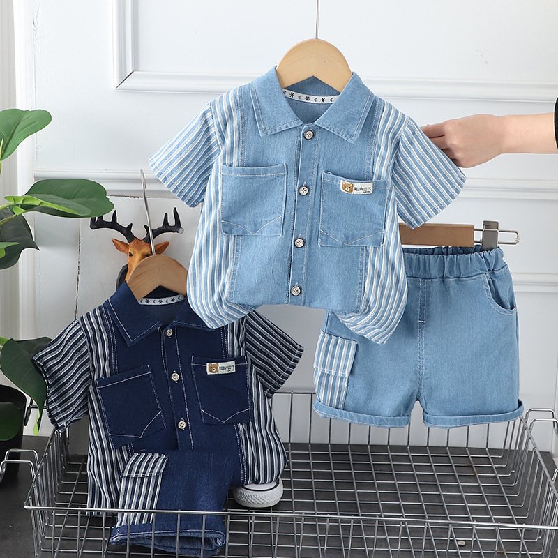2024 Summer New boy Kids Denim short sleeve suit Factory customization OEM Service Availab T-shirt Boys clothing sets