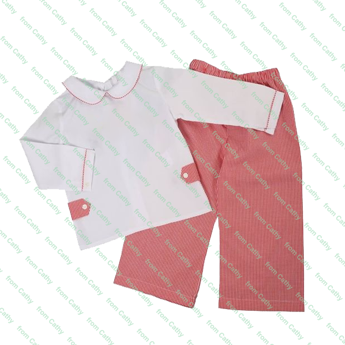 Autumn winter long sleeve customized baby boys clothes set white shirt with trimmed bib and tiny gingham pant set for kids boy