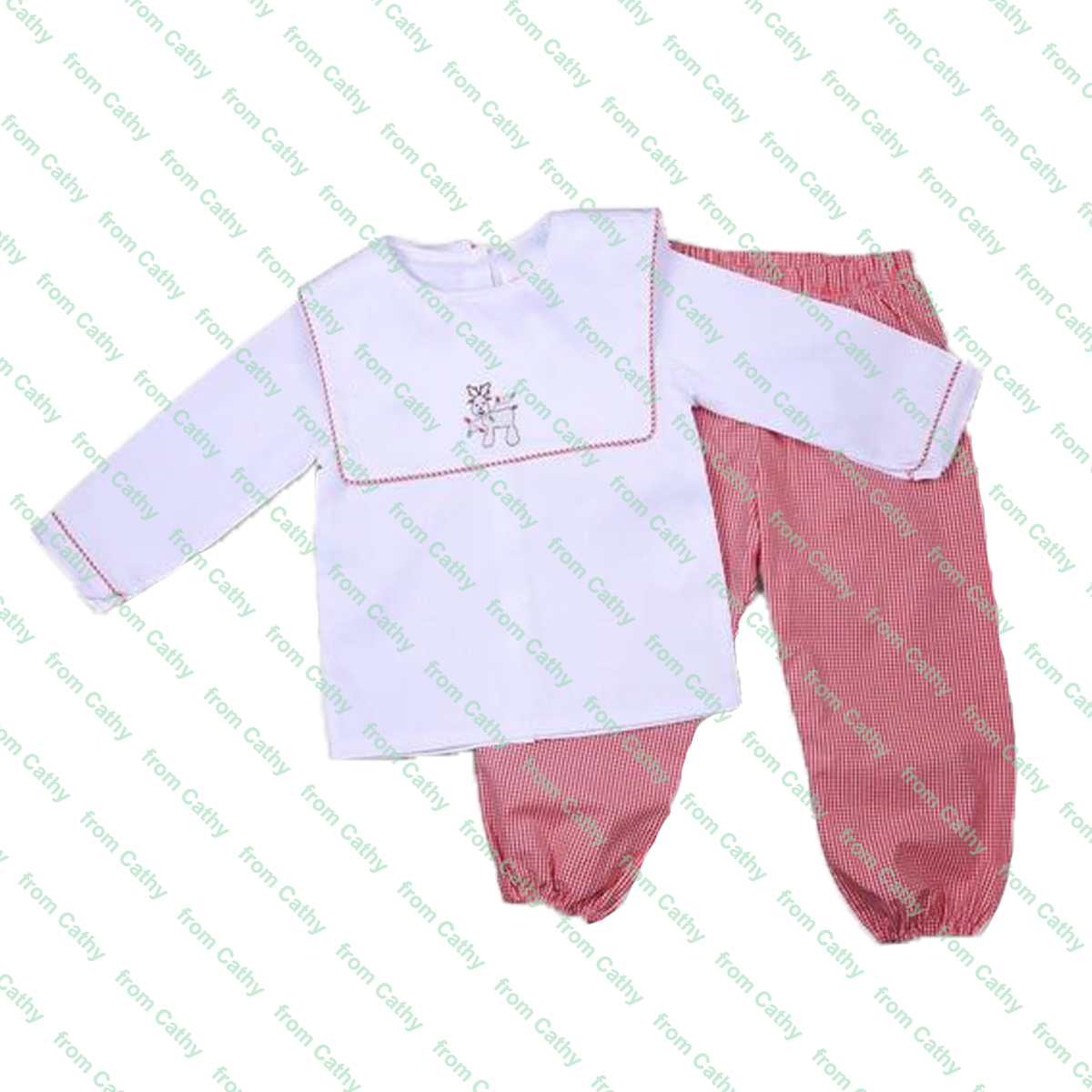 Autumn winter long sleeve customized baby boys clothes set white shirt with trimmed bib and tiny gingham pant set for kids boy