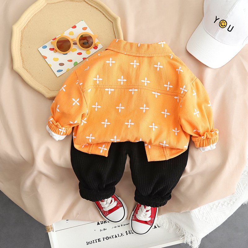 Wholesale Boys 3 Pieces Clothing Set long sleeves printed jacket coat +cartoon t-shirt + pants outfits for kids