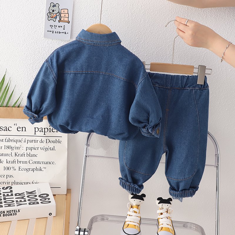 2024 Autumn Suits Fashion High Quality Kids Wholesale Clothes Denim Lapel Coats Jeans Sports Styles Boys Clothing Sets