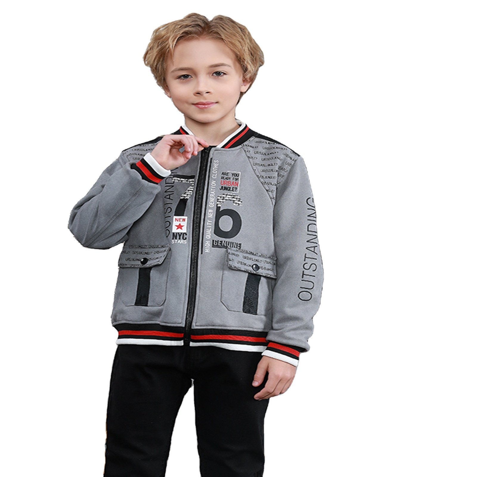 Middle East Boy Clothing Boy's Autumn/Winter Set 2024 New Children's Three Piece Set Handsome Deer Fleece Coat and Jeans