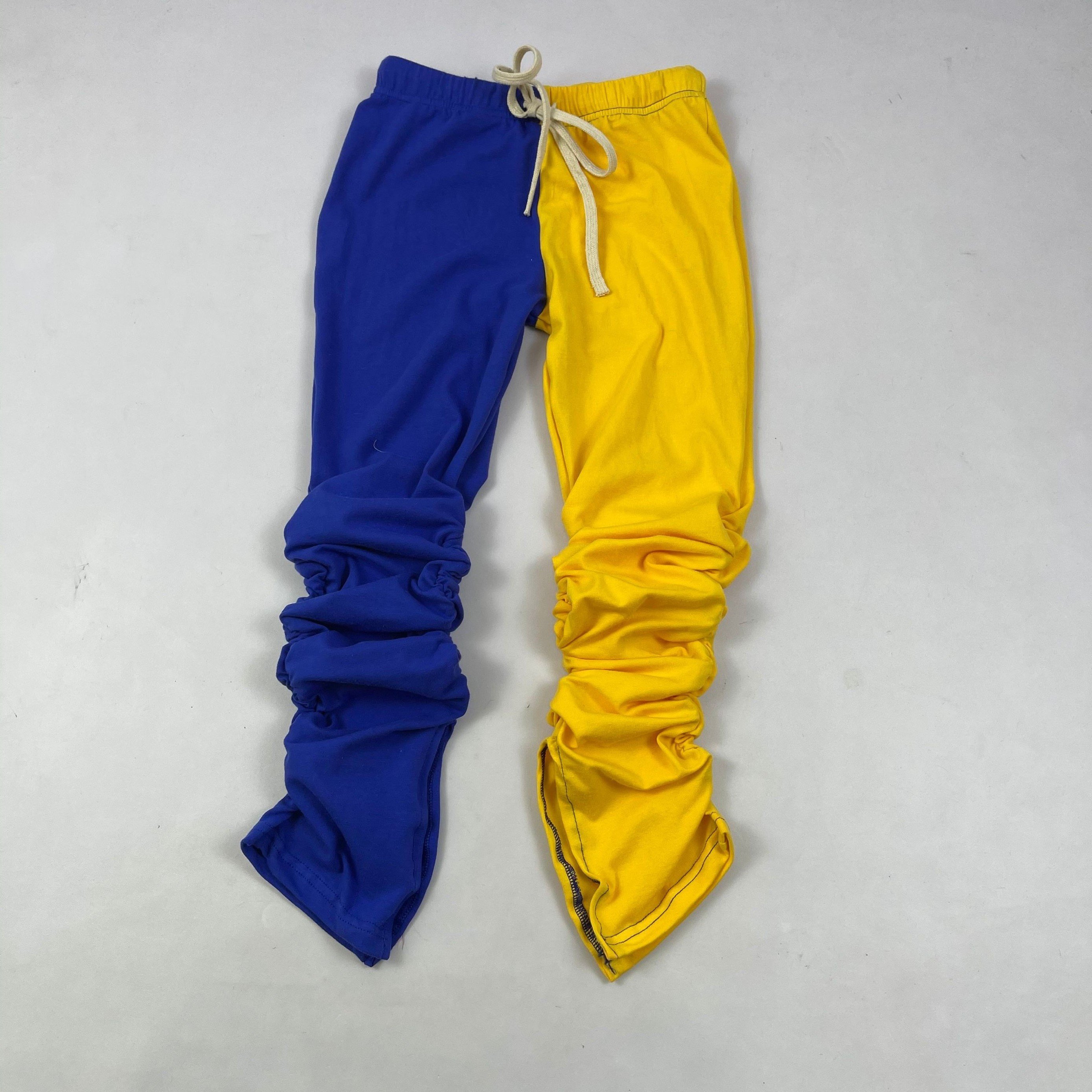 QL2020 Wholesale Fashion kid two piece cotton set solid top +splicing color stack pants boy sportswear outfits kid boutique