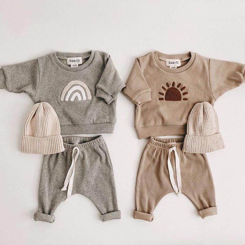 Cartoon Rainbow Kids Clothes Baby Sets Warm Winter Clothing Set Long Sleeve Baby Boys Tops+Pant Set
