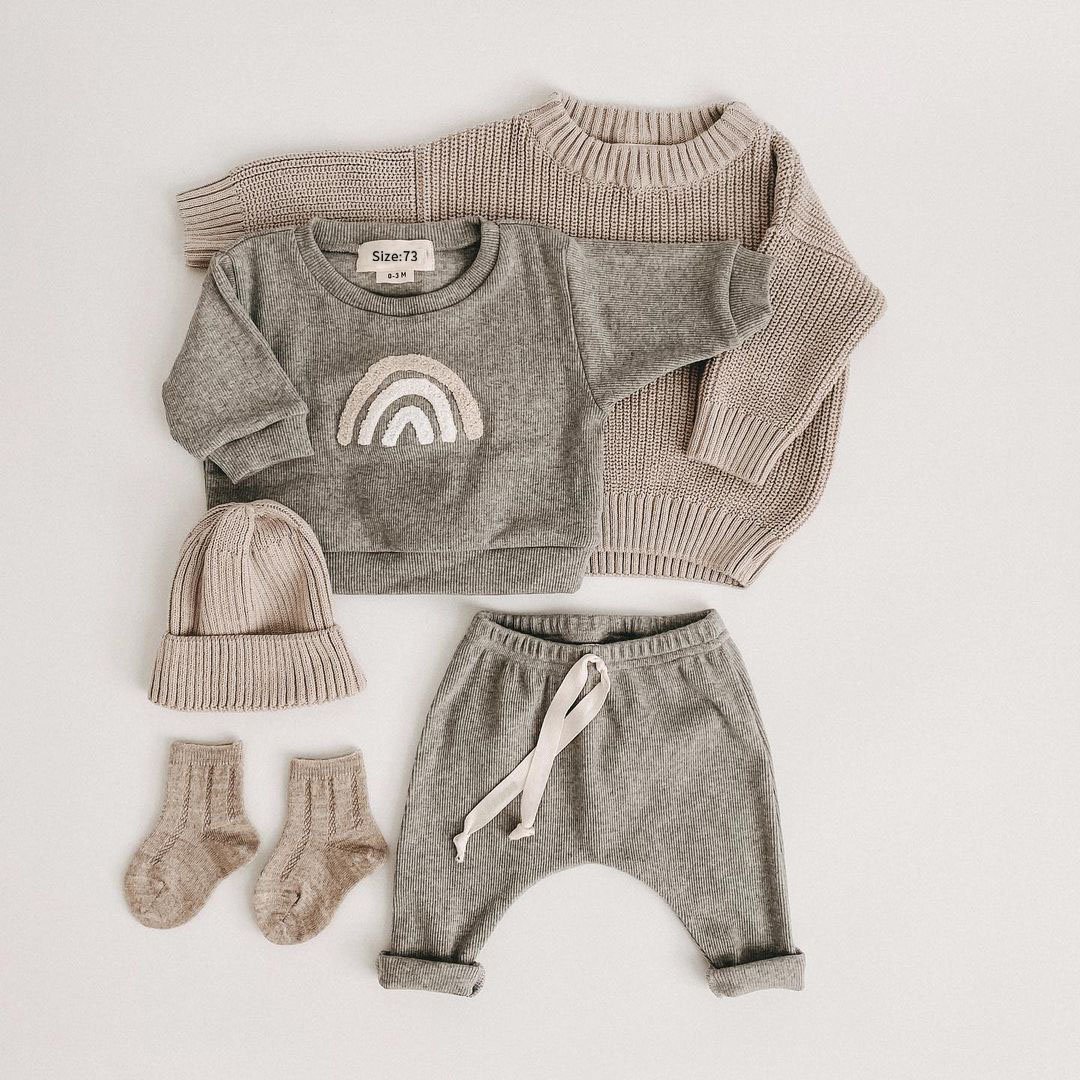 Cartoon Rainbow Kids Clothes Baby Sets Warm Winter Clothing Set Long Sleeve Baby Boys Tops+Pant Set