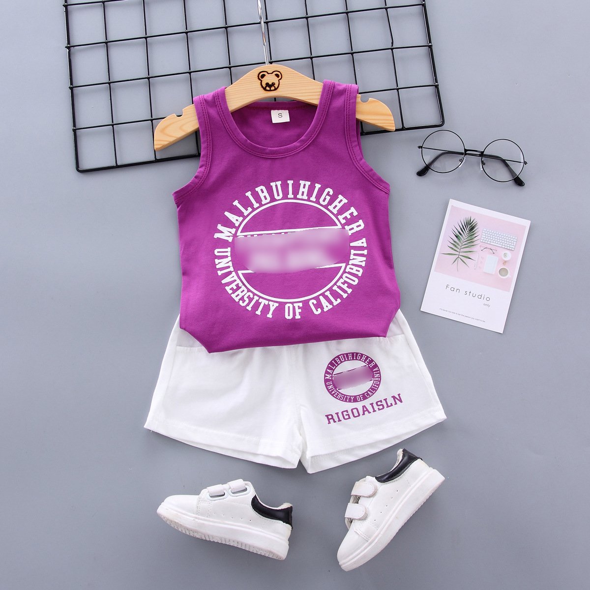 Bulk Wholesale Summer New Kids Clothing Boys Cotton Letter Sleeveless Vest Shorts Casual Two Piece Set