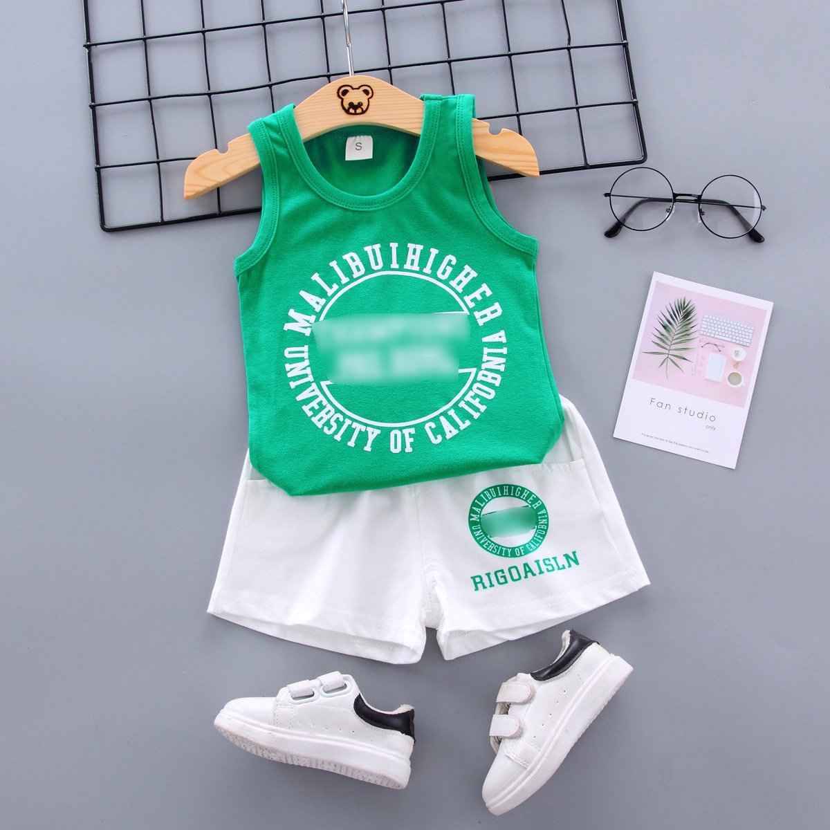 Bulk Wholesale Summer New Kids Clothing Boys Cotton Letter Sleeveless Vest Shorts Casual Two Piece Set