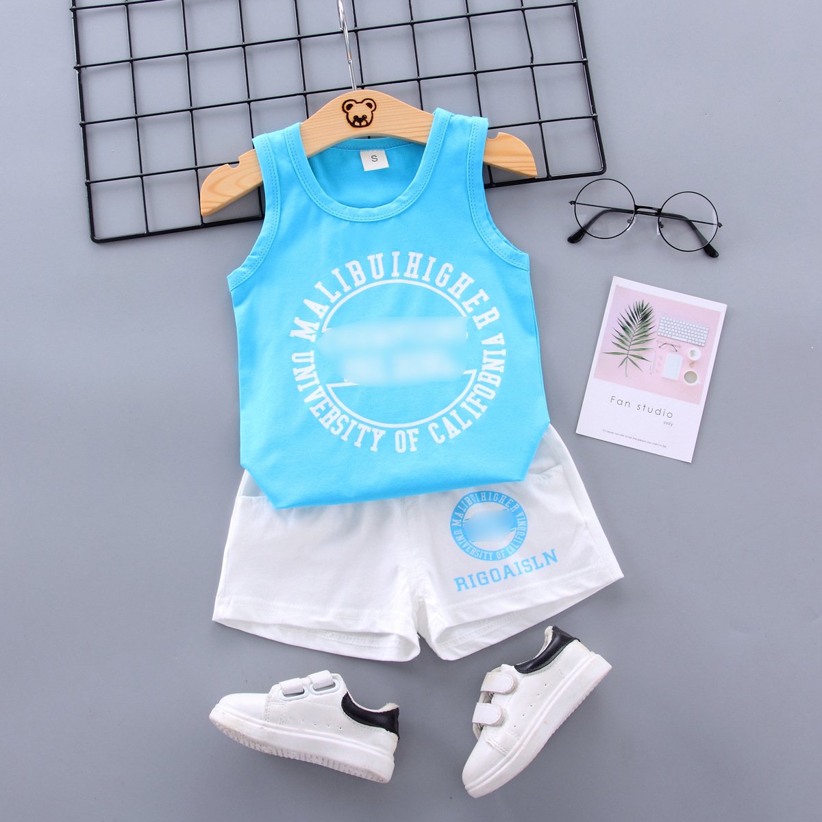 Bulk Wholesale Summer New Kids Clothing Boys Cotton Letter Sleeveless Vest Shorts Casual Two Piece Set