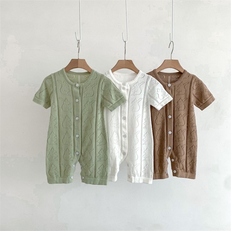Paleo Baby Knitted Romper Pointelle Leaf Toddler Ribbed Onesies Playsuit Floral New Born Clothes Baby Knit Bubble Romper