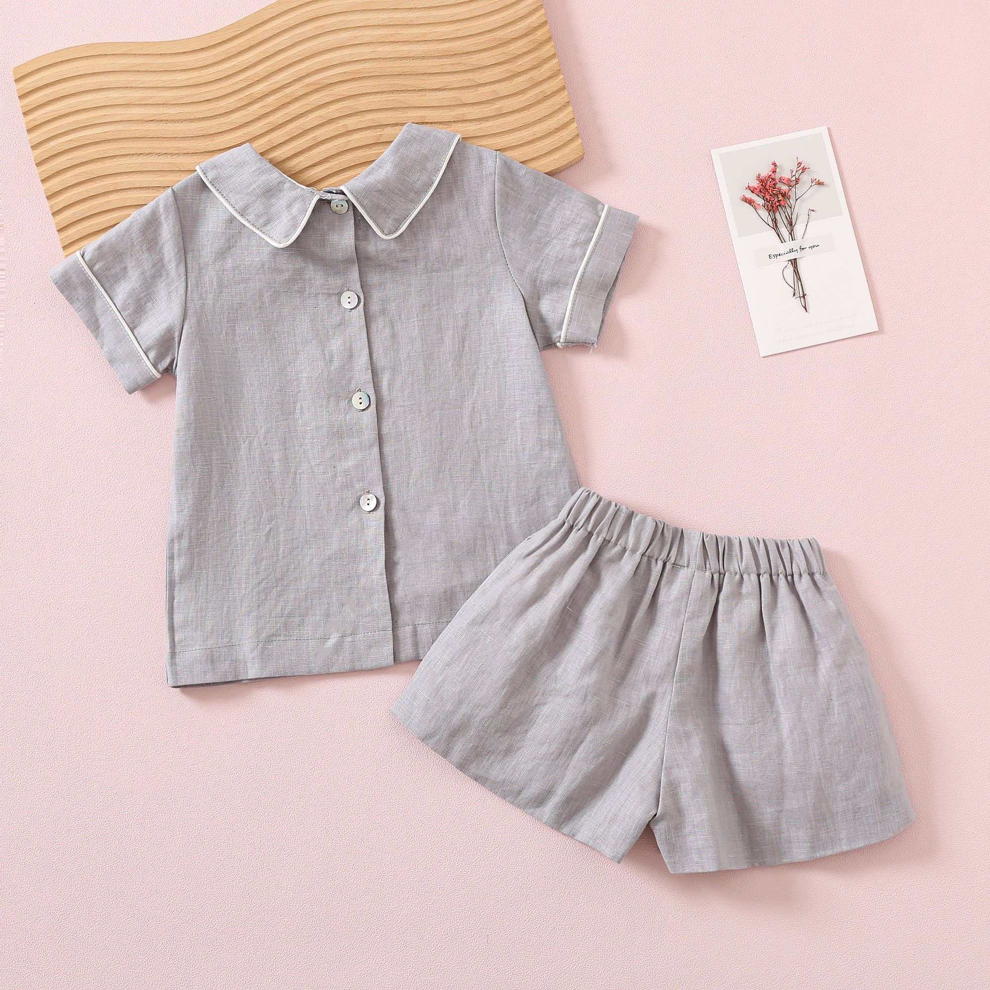 Wholesale Linen collared children boys clothing sets summer short sleeve baby toddler boy tshirt shorts set