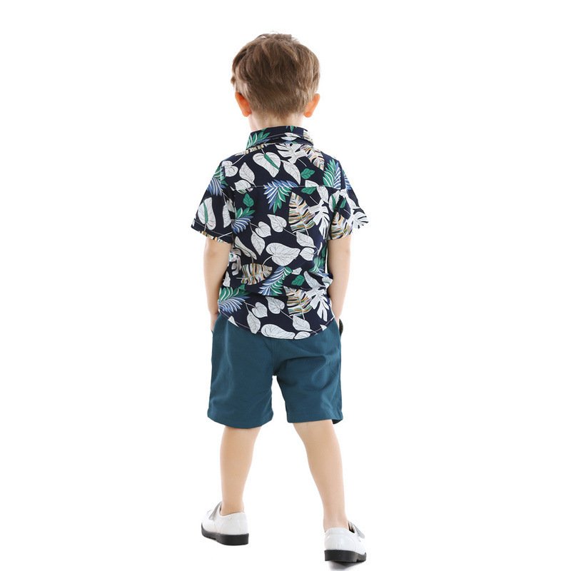 Rarewe Baby Boy Clothes Set Lapel Bow Tie Short Sleeve Printed Shirts Solid Shorts 2 Piece Children's Clothing Sets For Kids