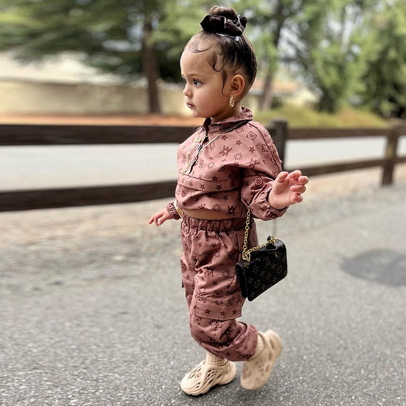 2024 Luxury Retro Print Suit Baby Clothes Girls Long Sleeve Letter Printed Pullover Polo Jacket+pants 2pcs Sets For Babies