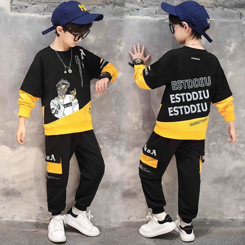 2024 New Arrival Autumn Casual Boys Clothing Set 2 Pieces Long Sleeve Cartoon Printed Hoodies + Pants Clothing Set For Kids