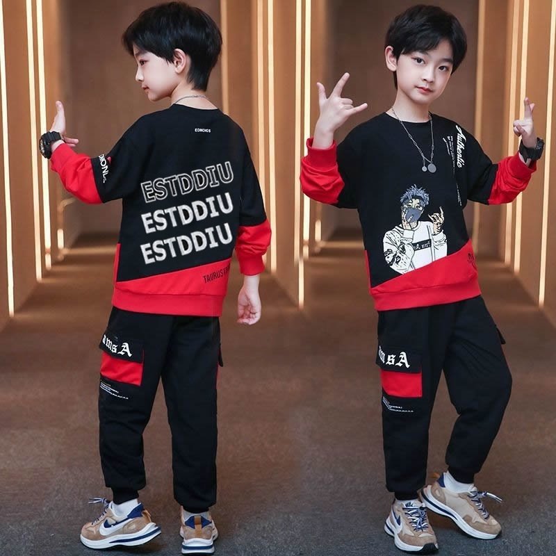 2024 New Arrival Autumn Casual Boys Clothing Set 2 Pieces Long Sleeve Cartoon Printed Hoodies + Pants Clothing Set For Kids