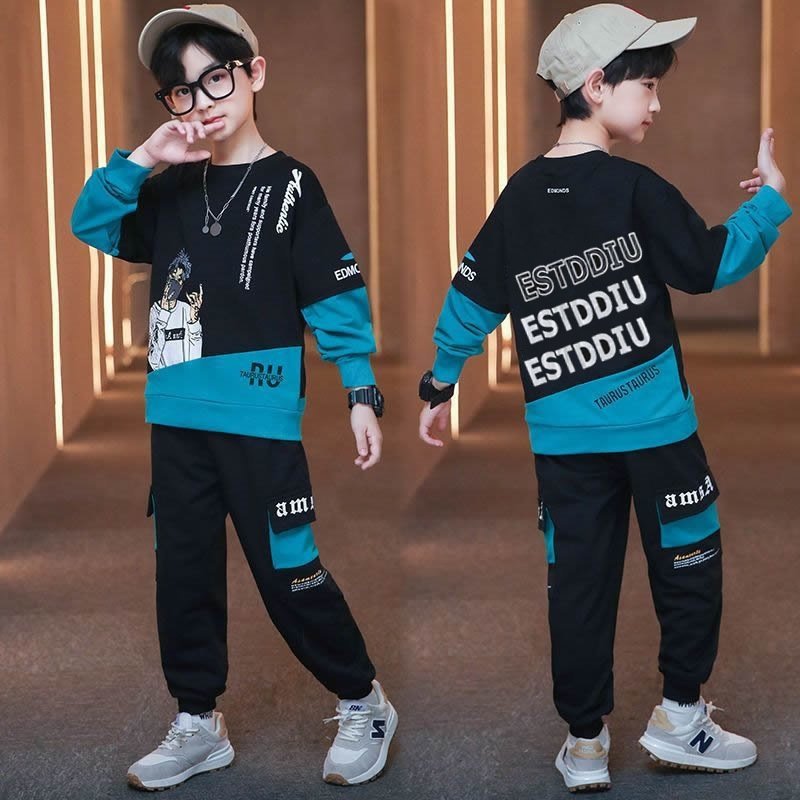2024 New Arrival Autumn Casual Boys Clothing Set 2 Pieces Long Sleeve Cartoon Printed Hoodies + Pants Clothing Set For Kids