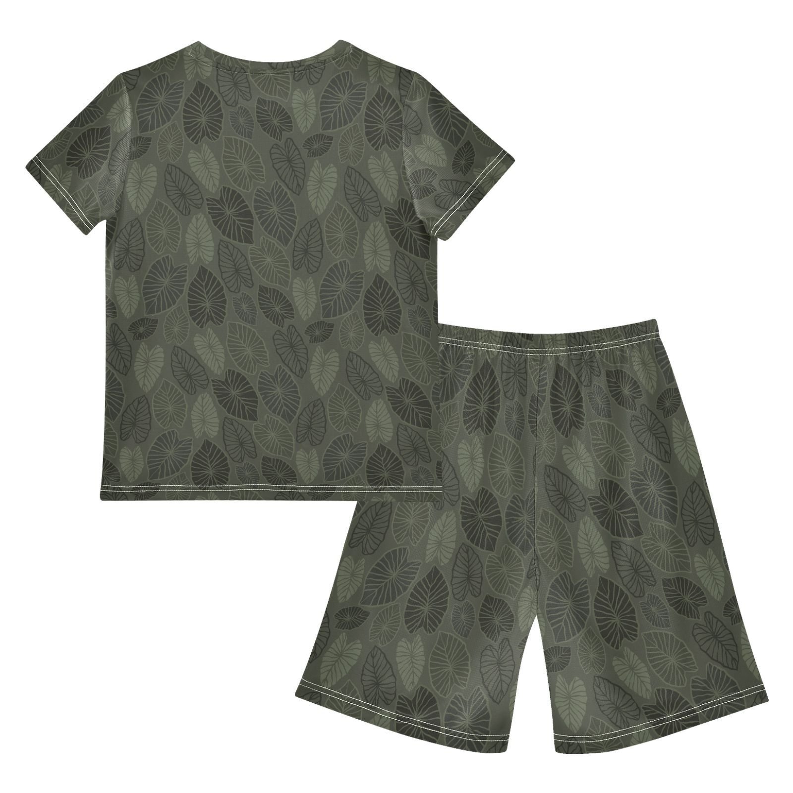 2- Piece Hawaiian Clothes Green Kalo Custom Design Baby Kids Short Sleeve Shirts Boys Children Summer Clothing Sets