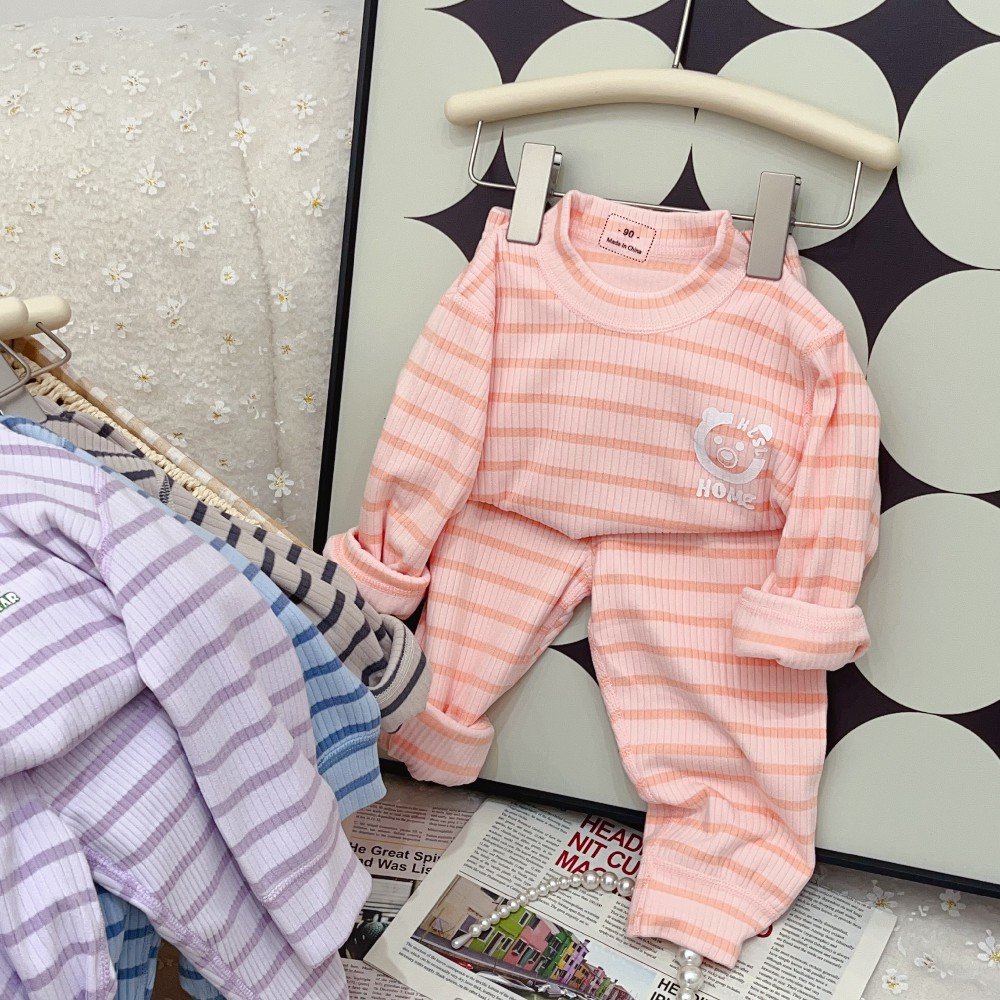 Wholesale kids pajamas Children's Casual Striped Long-Sleeved Pants Two-Piece Set Cotton Home Wear for Kids for Autumn