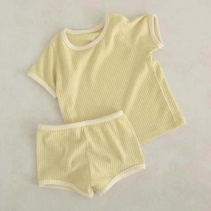 Wholesale 2024 Infant Toddler 2PCS Set Summer Cotton Candy Solid Color Baby Girl Boy Short T-shirt + Shorts Pants Kids Clothing