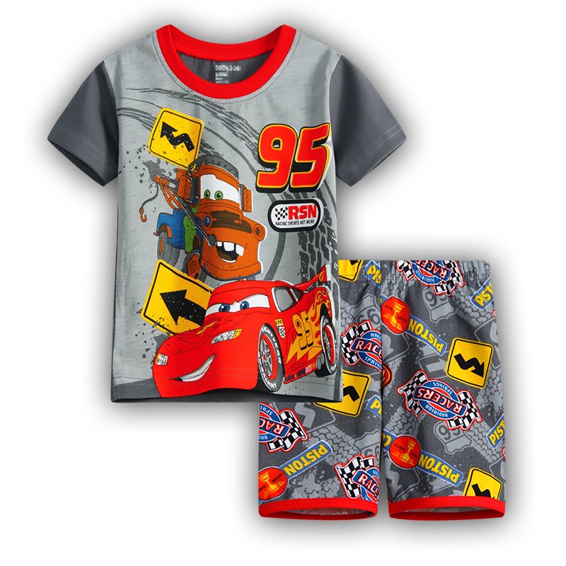 Summer 2024 New Short Sleeve Set Cartoon Children's Clothing Baby Children's Pajamas Mens Set Boys' Pajamas 2-8Y