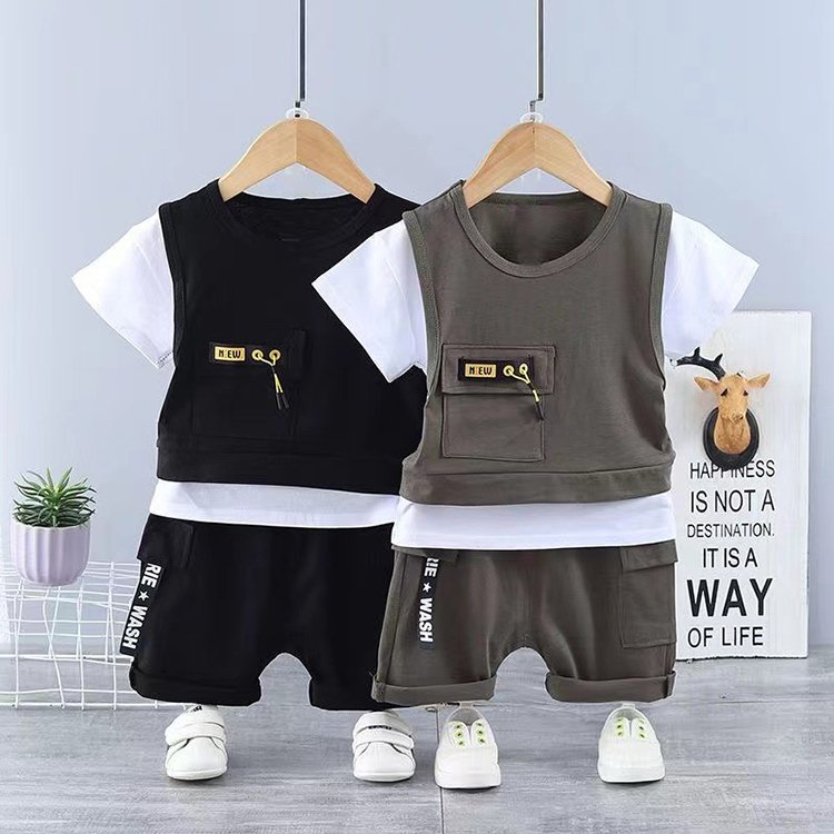 Summer Children Clothing Baby Boys Clothes Gentleman Boys Short Sleeve Shorts Printed Kids Suit