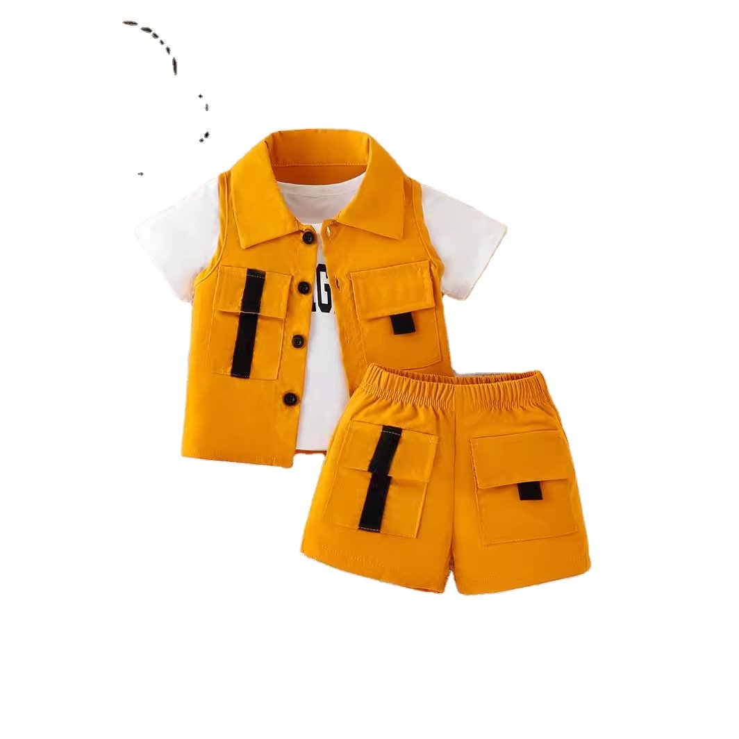 New arrival summer baby Boys Clothing Sets short sleeves letter printed t-shirt + cargo vest + shorts 3 Pieces outfits for kids