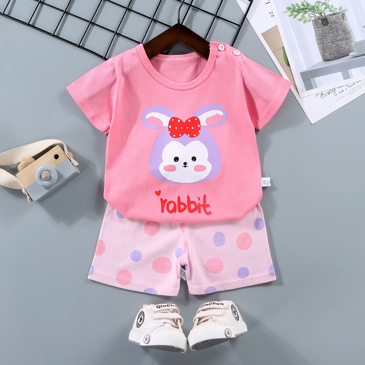 2024 Summer Children's Short Sleeve Cotton Suit Boys T-Shirt & Girls Shorts Summer Baby Clothing ODM Wholesale with Animal print