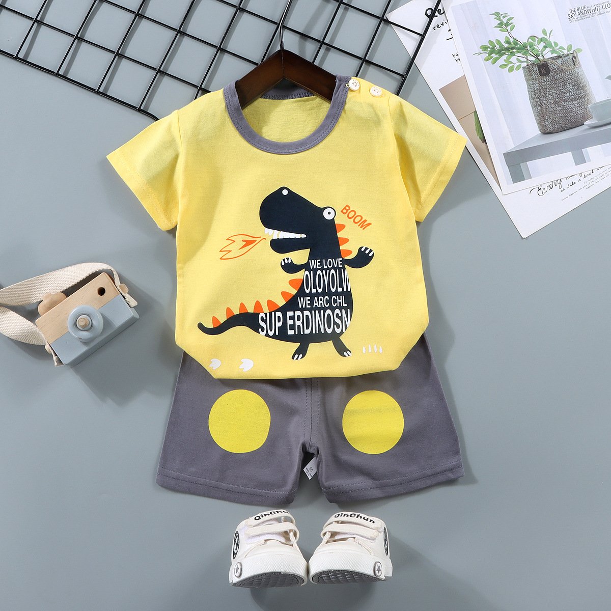 2024 Summer Children's Short Sleeve Cotton Suit Boys T-Shirt & Girls Shorts Summer Baby Clothing ODM Wholesale with Animal print