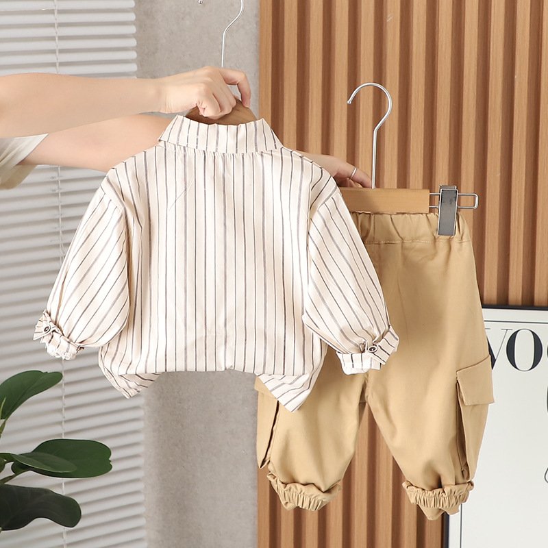 Latest Boutique Spring Autumn Kids Preppy Style Suits 2pcs Stripped Shirt+Pants Casual Boys Clothing Sets
