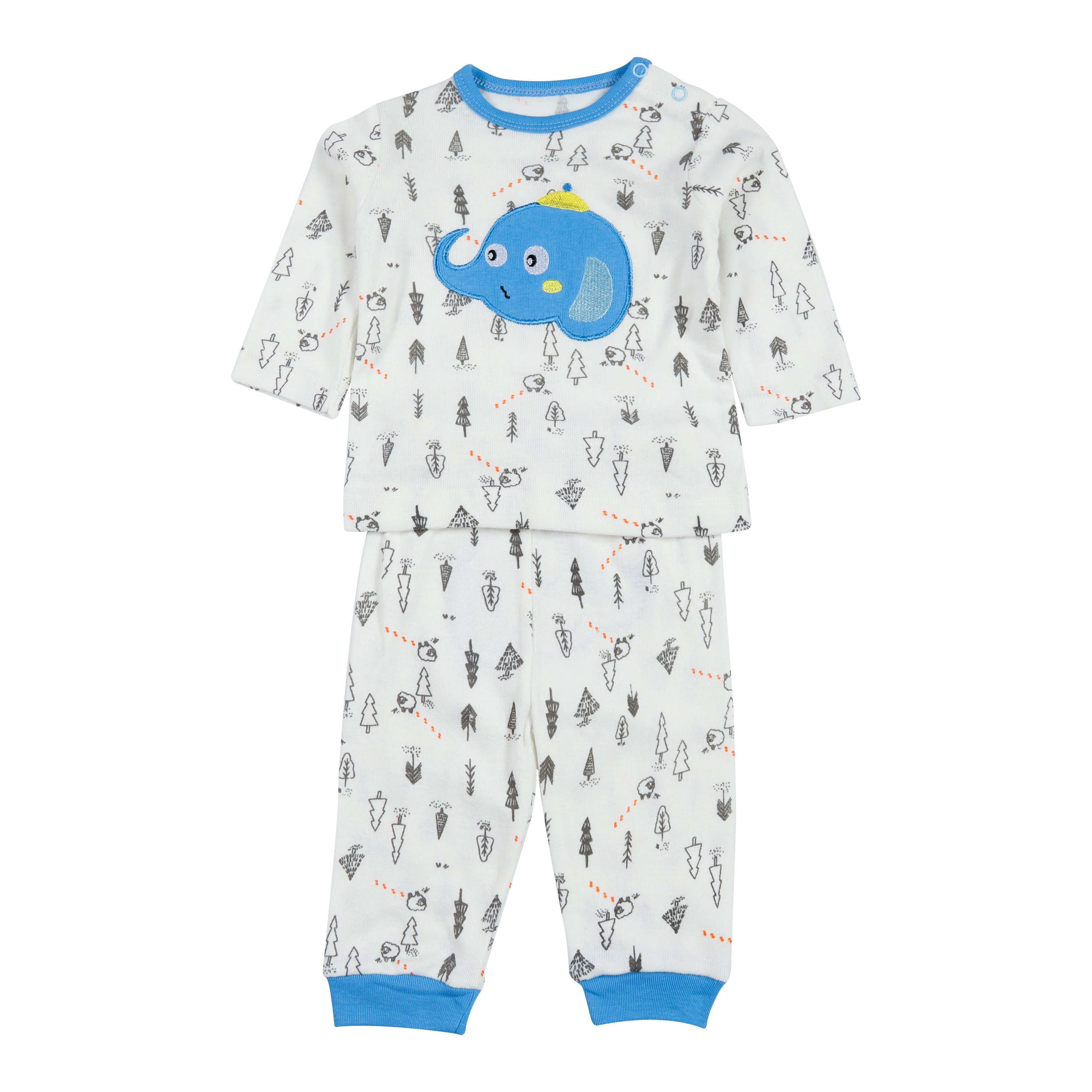 Wholesale Newborn Toddler Cute Cotton Neutral Muslin Baby Clothing Sets Open-shoulder T-shirt and Pant Set Full Unisex Print